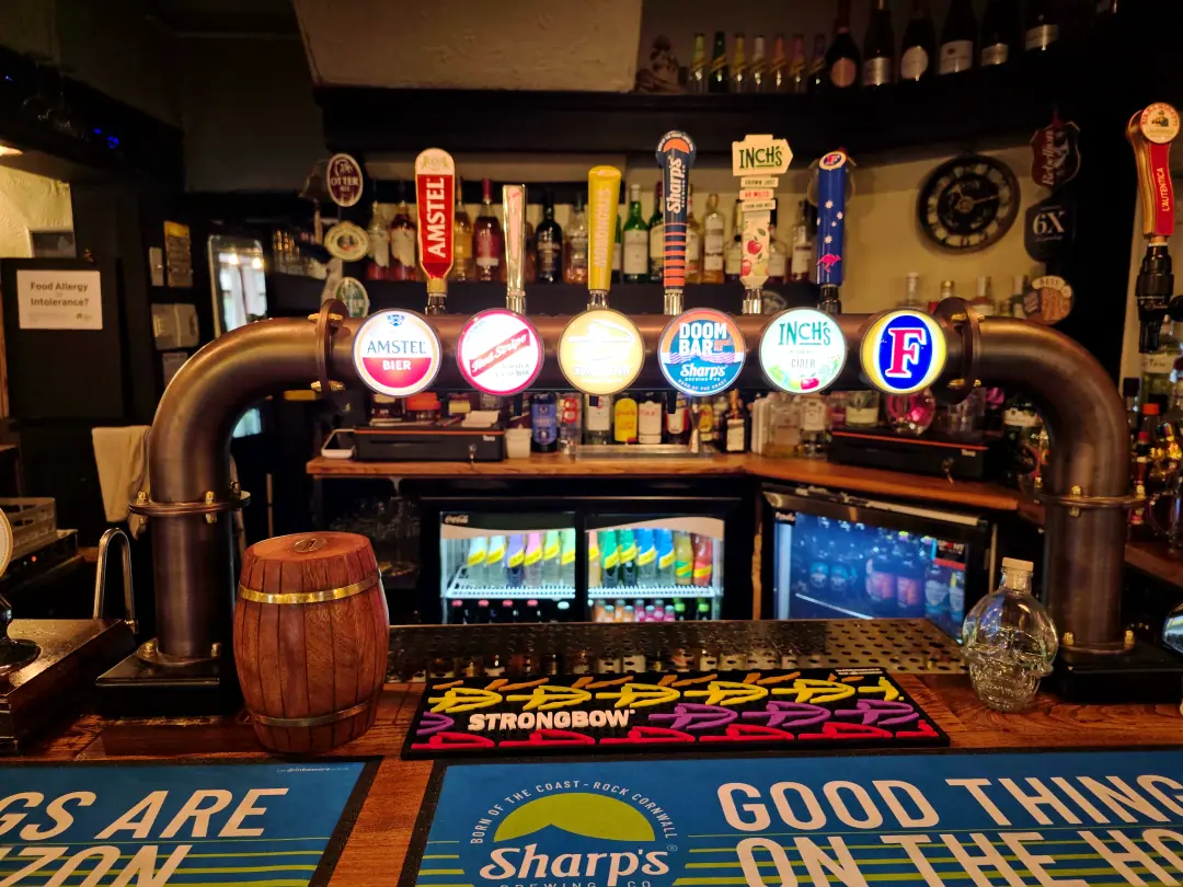 The copper tap tower on the bar